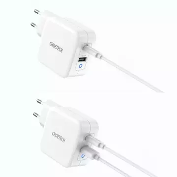 Choetech schnelles GaN USB Wandladegerät Typ C PD USB-A QC3.0 65W 3.25A weiß (PD8002)