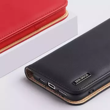 Dux Ducis Hivo Leather Flip Cover Echtes Leder Wallet für Karten und Dokumente iPhone 14 Pro Max Rot