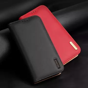 Dux Ducis Hivo Leather Flip Cover Echtes Leder Wallet für Karten und Dokumente iPhone 14 Pro Max Rot