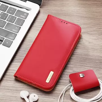 Dux Ducis Hivo Leather Flip Cover Echtes Leder Wallet für Karten und Dokumente iPhone 14 Pro Max Rot