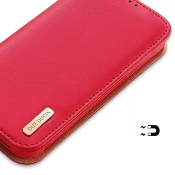 Dux Ducis Hivo Leather Flip Cover Echtes Leder Wallet für Karten und Dokumente iPhone 14 Pro Max Rot