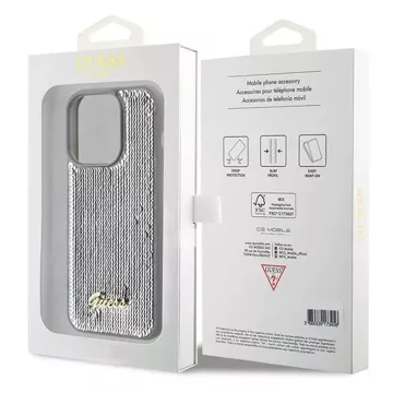 Etui Guess GUHCP15LPSFDGSS für iPhone 15 Pro 6,1" Silber/Silber Hardcase Pailletten Script Metal