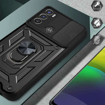 Gepanzertes Gehäuse mit Kameraabdeckung Alogy Camshield Standring für Motorola Moto G60 Schwarz