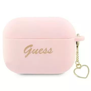 Guess GUAP2LSCHSP Kopfhörer-Schutzhülle für Apple AirPods Pro 2 Cover Pink/Pink Silicone Charm Heart Collection