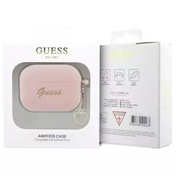 Guess GUAP2LSCHSP Kopfhörer-Schutzhülle für Apple AirPods Pro 2 Cover Pink/Pink Silicone Charm Heart Collection