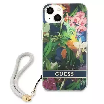 Guess GUHCP13MHFLSB iPhone 13 6,1" Niebieski/Blue Hardcase Flower Strap