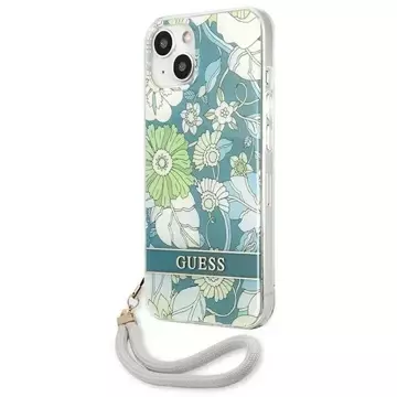 Guess GUHCP13SHFLSN iPhone 13 mini 5,4" zielony/grünes Hardcase Flower Strap