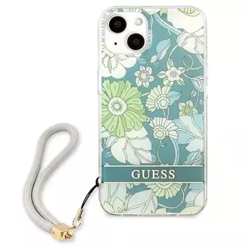 Guess GUHCP13SHFLSN iPhone 13 mini 5,4" zielony/grünes Hardcase Flower Strap