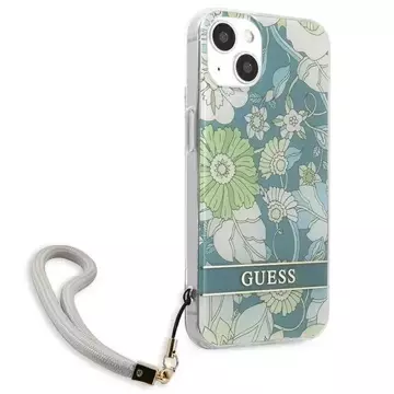 Guess GUHCP13SHFLSN iPhone 13 mini 5,4" zielony/grünes Hardcase Flower Strap