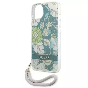 Guess GUHCP13SHFLSN iPhone 13 mini 5,4" zielony/grünes Hardcase Flower Strap