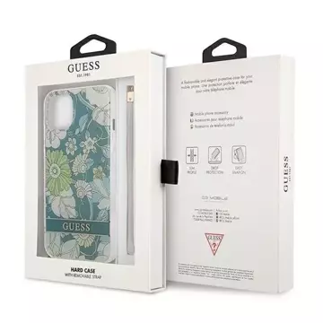 Guess GUHCP13SHFLSN iPhone 13 mini 5,4" zielony/grünes Hardcase Flower Strap