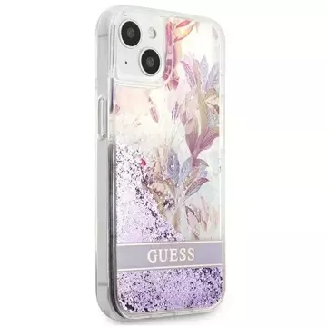 Guess GUHCP13SLFLSU iPhone 13 mini 5,4" fioletowy/lila Hardcase Flower Liquid Glitter