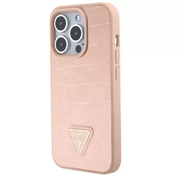 Guess GUHCP15XPCRTHCP Hülle für iPhone 15 Pro Max rosa/rosa Hardcase Croco Triangle Metal Logo