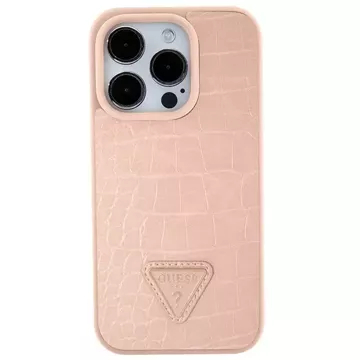 Guess GUHCP15XPCRTHCP Hülle für iPhone 15 Pro Max rosa/rosa Hardcase Croco Triangle Metal Logo