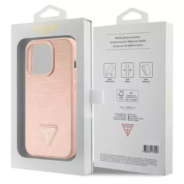 Guess GUHCP15XPCRTHCP Hülle für iPhone 15 Pro Max rosa/rosa Hardcase Croco Triangle Metal Logo