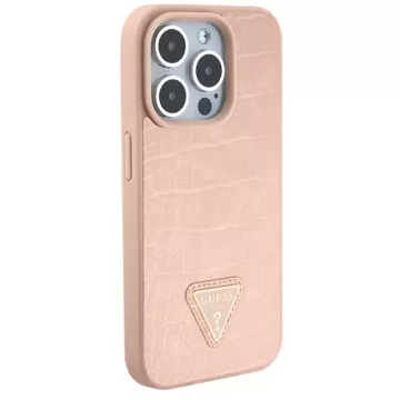 Guess GUHCP15XPCRTHCP Hülle für iPhone 15 Pro Max rosa/rosa Hardcase Croco Triangle Metal Logo