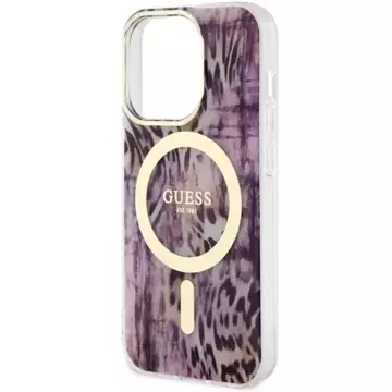 Guess GUHMP14XHLEOPWP Handyhülle für Apple iPhone 14 Pro Max 6,7" rosa/rosa Hardcase Leopard MagSafe