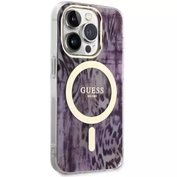 Guess GUHMP14XHLEOPWP Handyhülle für Apple iPhone 14 Pro Max 6,7" rosa/rosa Hardcase Leopard MagSafe