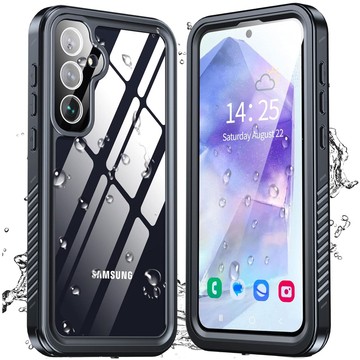 Hülle für Samsung Galaxy A55 5G, gepanzert, wasserdicht, IP68, 360-Grad-Rüstung, integriertes Glas, Alogy, Schwarz