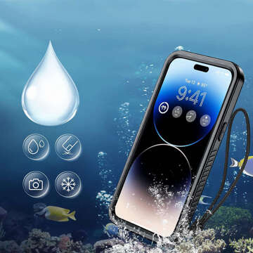 Hülle für iPhone 14 Pro, wasserdicht, gepanzert, 360-Grad-Hülle, Hybrid-Kameraobjektivschutz, IP68, wasserdicht, Schwarz