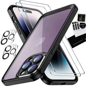 Hülle für iPhone 15 Pro Gehäuse Case 2x Bildschirmglas und 2x Linse gepanzert Alogy 360 Hybrid Set 5in1 schwarz und transparent