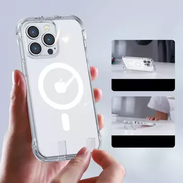 Joyroom Magnetic Defender Magnetische Hülle für iPhone 14 gepanzerte Hülle mit Hakenständer durchsichtig (MagSafe-kompatibel)