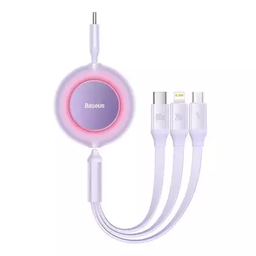 Kabel USB-C 3w1 Baseus Bright Mirror 4, Micro USB / Lightning / USB-C, 100W / 3.5A, 1.1m (Fioletowy)