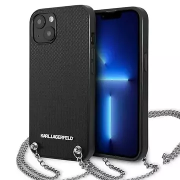 Karl Lagerfeld KLHCP13SPMK Schutzhülle für Apple iPhone 13 Mini 5.4" Hardcase Schwarz/Schwarz Leder Strukturiert und Kette