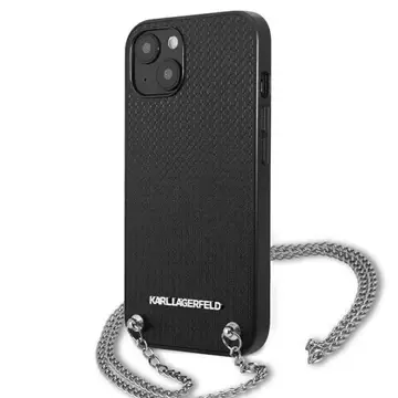 Karl Lagerfeld KLHCP13SPMK Schutzhülle für Apple iPhone 13 Mini 5.4" Hardcase Schwarz/Schwarz Leder Strukturiert und Kette