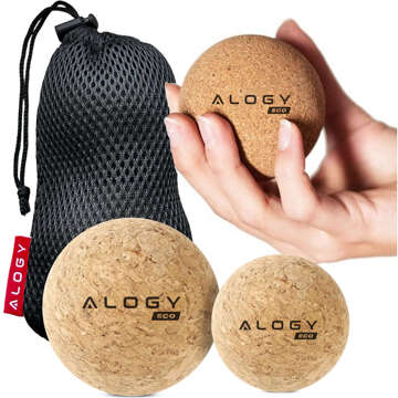 Korkball Set mit 2 ECO-Bällen für Muskelmassage-Massagegerät, harte kleine Korkbälle 6 cm und 5,3 cm, Alog-Tasche, Sport-Fitnessmatte