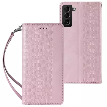 Magnetband Hülle Hülle für Samsung Galaxy S22 (S22 Plus) Tasche Geldbörse Mini Lanyard Anhänger Pink