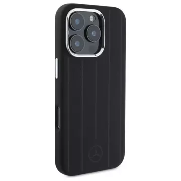 Mercedes-Etui für iPhone 16 Pro Max 6,9" Schwarzes HardCase Silikon Vertikale Tonstreifen MagSafe