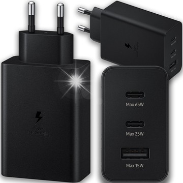 Schnelles 65-W-Ladegerät, 2 x USB-C Typ C PD, USB-A, USB Alogy, 3 Anschlüsse, starkes schwarzes Gehäuse