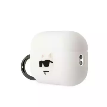 Schutzhülle für Kopfhörer Karl Lagerfeld KLAP2RUNCHH für Apple AirPods Pro 2 Cover weiß/weiß Silikon Choupette Head 3D