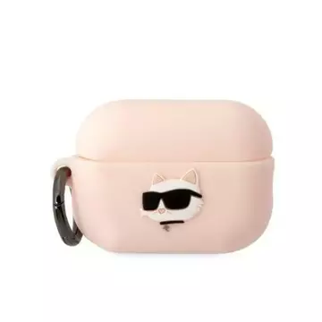 Schutzhülle für Kopfhörer Karl Lagerfeld KLAP2RUNCHP für Apple AirPods Pro 2 Abdeckung rosa/rosa Silikon Choupette Head 3D