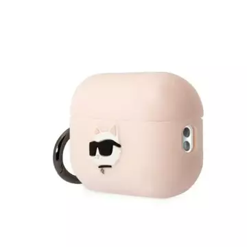 Schutzhülle für Kopfhörer Karl Lagerfeld KLAP2RUNCHP für Apple AirPods Pro 2 Abdeckung rosa/rosa Silikon Choupette Head 3D