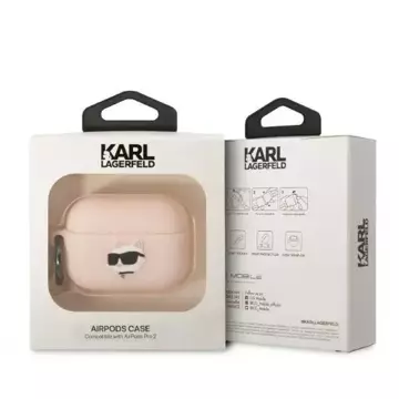 Schutzhülle für Kopfhörer Karl Lagerfeld KLAP2RUNCHP für Apple AirPods Pro 2 Abdeckung rosa/rosa Silikon Choupette Head 3D