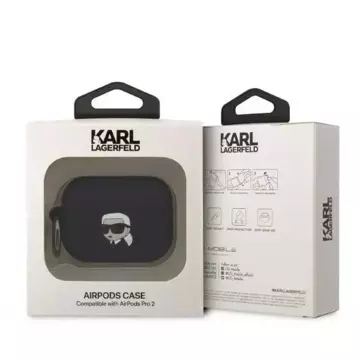 Schutzhülle für Kopfhörer Karl Lagerfeld KLAP2RUNIKK für Apple AirPods Pro 2 Hülle schwarz/schwarz Silikon Karl Head 3D