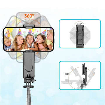 Selfie Stick Stativ L15 Stativ L15 Telefonhalter mit LED-Lampe Bluetooth-Fernbedienung Schwarz