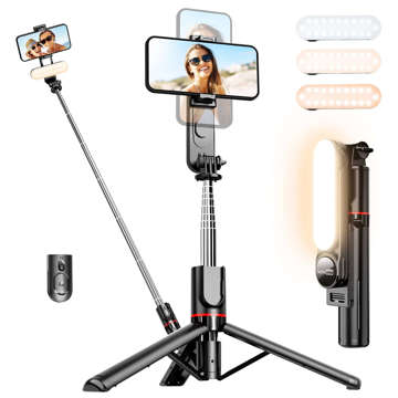 Selfie Stick Stativ L15 Stativ L15 Telefonhalter mit LED-Lampe Bluetooth-Fernbedienung Schwarz