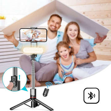 Selfie Stick Stativ L15 Stativ L15 Telefonhalter mit LED-Lampe Bluetooth-Fernbedienung Schwarz