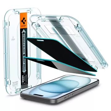 Spigen Glas.tR „Ez Fit“ gehärtetes Glas 2er-Pack für Apple iPhone 15 Privacy