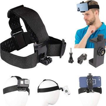 Stirnband, Helm, 2-in-1-Halterung für Telefon, GoPro Hero, DJI, SJCAM, EKEN Alogy Sportkameras, schwarz