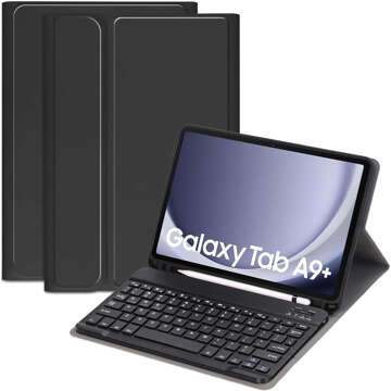 Tastaturhülle für Samsung Galaxy Tab A9 Plus 2023 11 Zoll (X210/X215/X216), magnetische Bluetooth-Tastatur, Alogy, schwarzes Glas