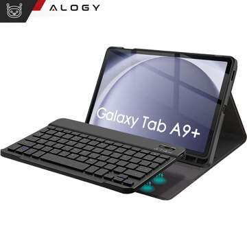 Tastaturhülle für Samsung Galaxy Tab A9 Plus 2023 11 Zoll (X210/X215/X216), magnetische Bluetooth-Tastatur, Alogy, schwarzes Glas