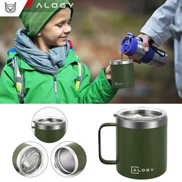 Thermobecher 420 ml mit Henkeldeckel für Kaffee, Tee, Steel, Kalt- und Heißgetränke Alogy Green