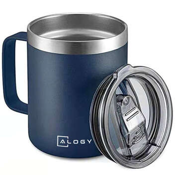 Thermobecher-Set mit 2 Tassen Thermobecher 420 ml mit Griffdeckel für Kaffee Tee Stahl Alogy Marineblau