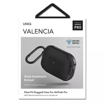 UNIQ Schutzhülle für Kopfhörer Valencia Case für Apple AirPods Pro schwarz/mitternachtsschwarz Antimikrobiell