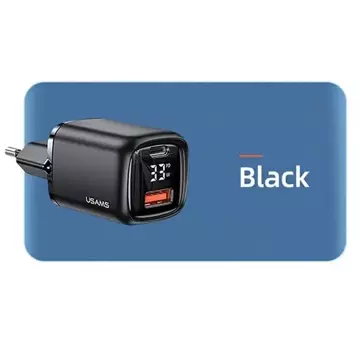 USAMS Wandladegerät 1x USB-C 1x USB T46 33W (nur Kopf) PD3.0 QC3.0 Fast Charging schwarz/schwarz CC152TC01 (US-CC152)