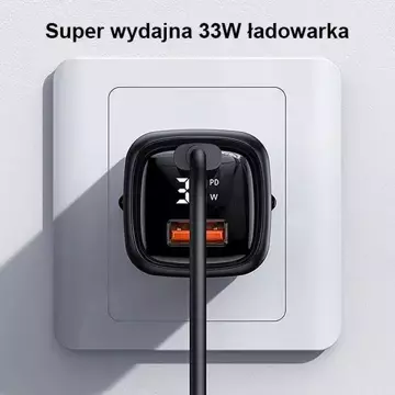 USAMS Wandladegerät 1x USB-C 1x USB T46 33W (nur Kopf) PD3.0 QC3.0 Fast Charging schwarz/schwarz CC152TC01 (US-CC152)